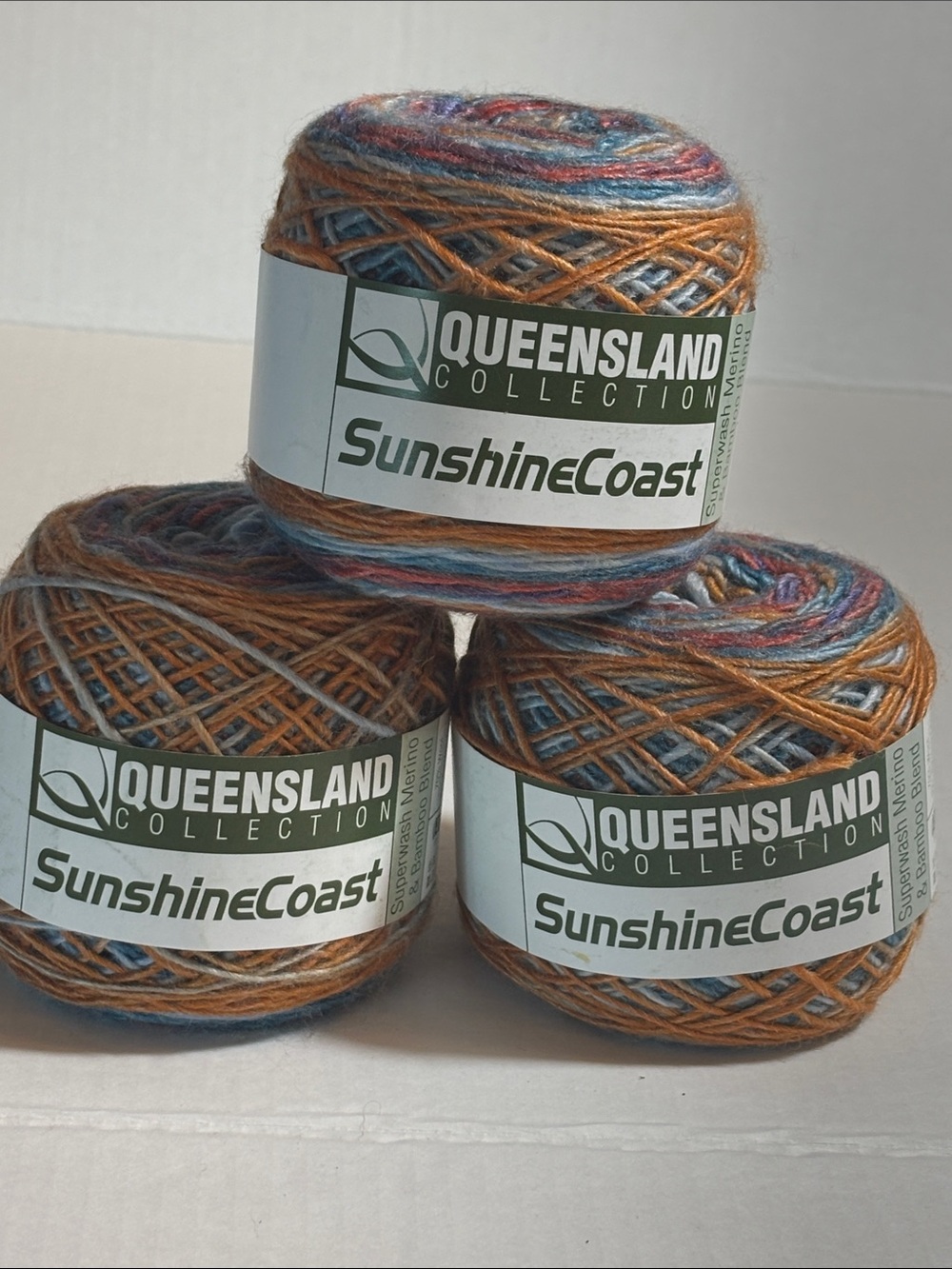 SunshineCoast Multicolor Yarn - Blue Coral & Brown set of 3